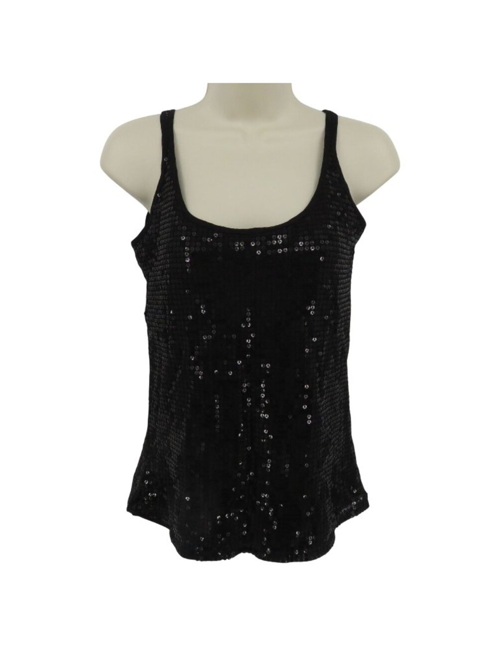 New York & Company Women Small Solid Black Sequin Going Out Top Tank Y2K 2000s